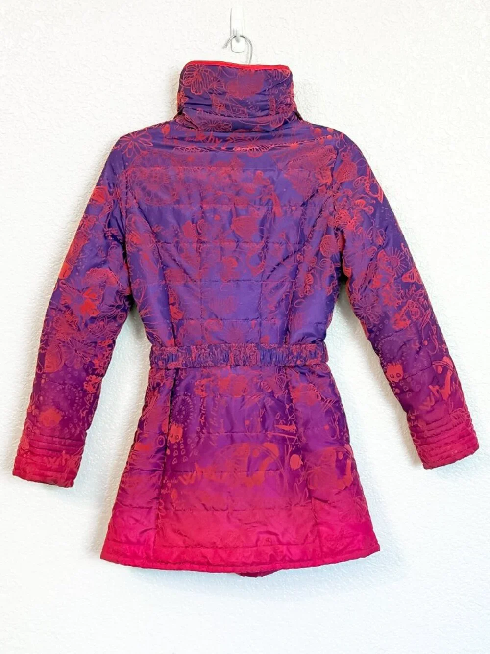 Desigual  'Hume' Ombre Quilted Puffer Coat Kids Girls 13/14 Velvet Flocked Belt