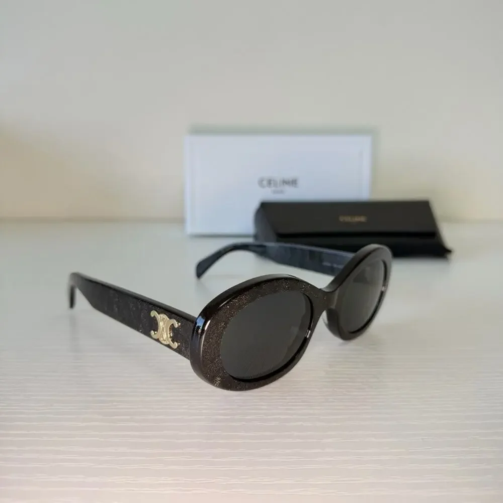 New! Celine Black Glitter Triomphe Sunglasses, CL40194U 03A, Authentic