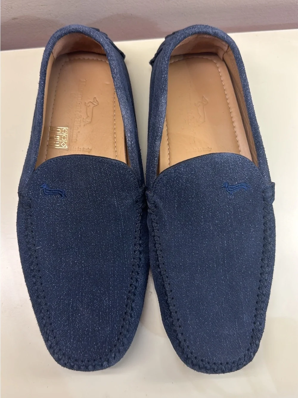Made in Italy Men's Navy Suede Slip-On Driving Loafers