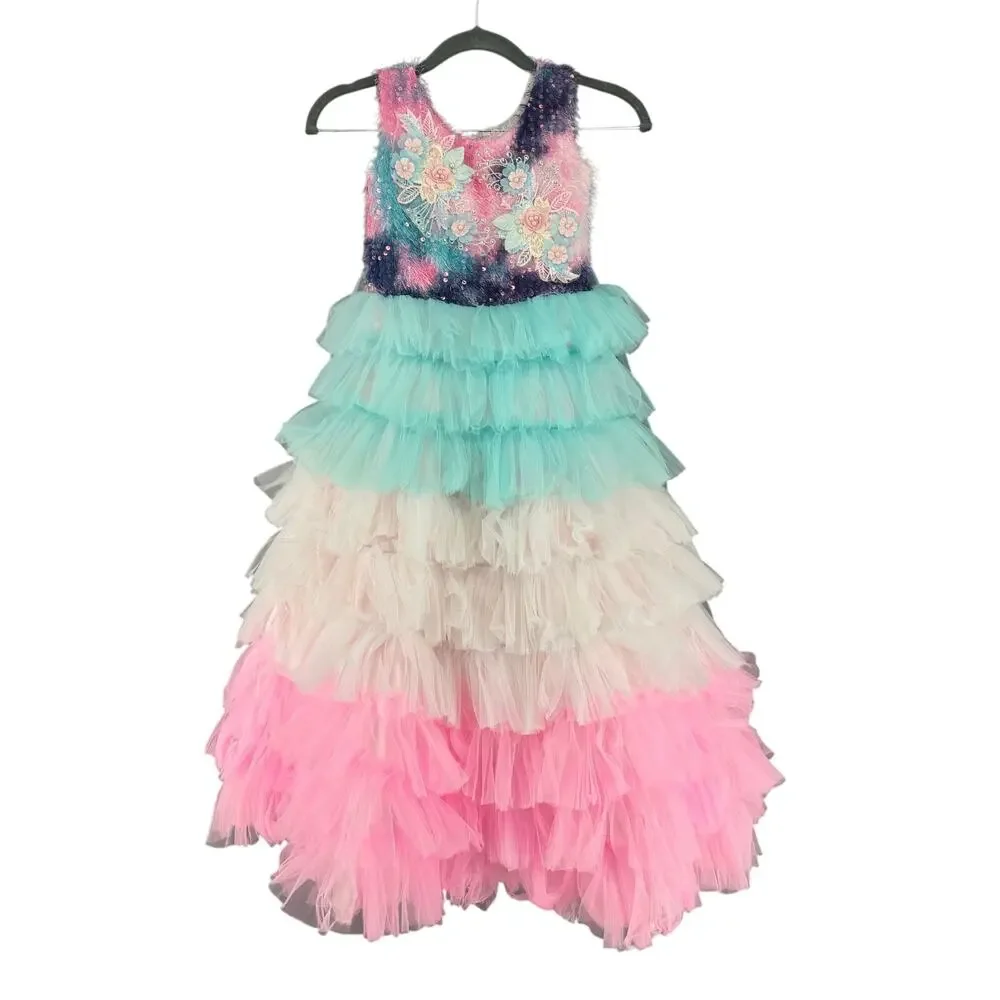 Veera Girls Pastel Rainbow Tutu Gown Maxi Dress 26‎ Made in India Party Fancy