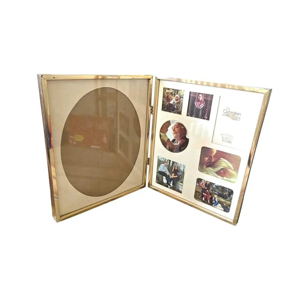 Vintage Double Sided Folding Picture Frame 8 X 10 and Collage Gold Trim