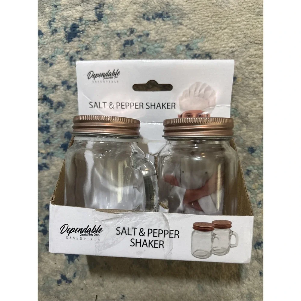 Dependable Industries Mason Jar Salt Pepper Shaker Set with Copper Lids New
