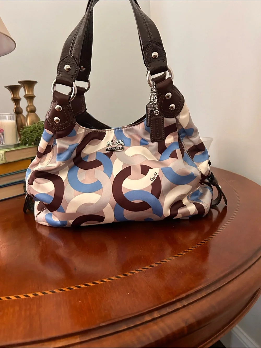 Coach Op Art Print Maggie Hobo Satin Fabric Glam Shoulder Bag Y2K