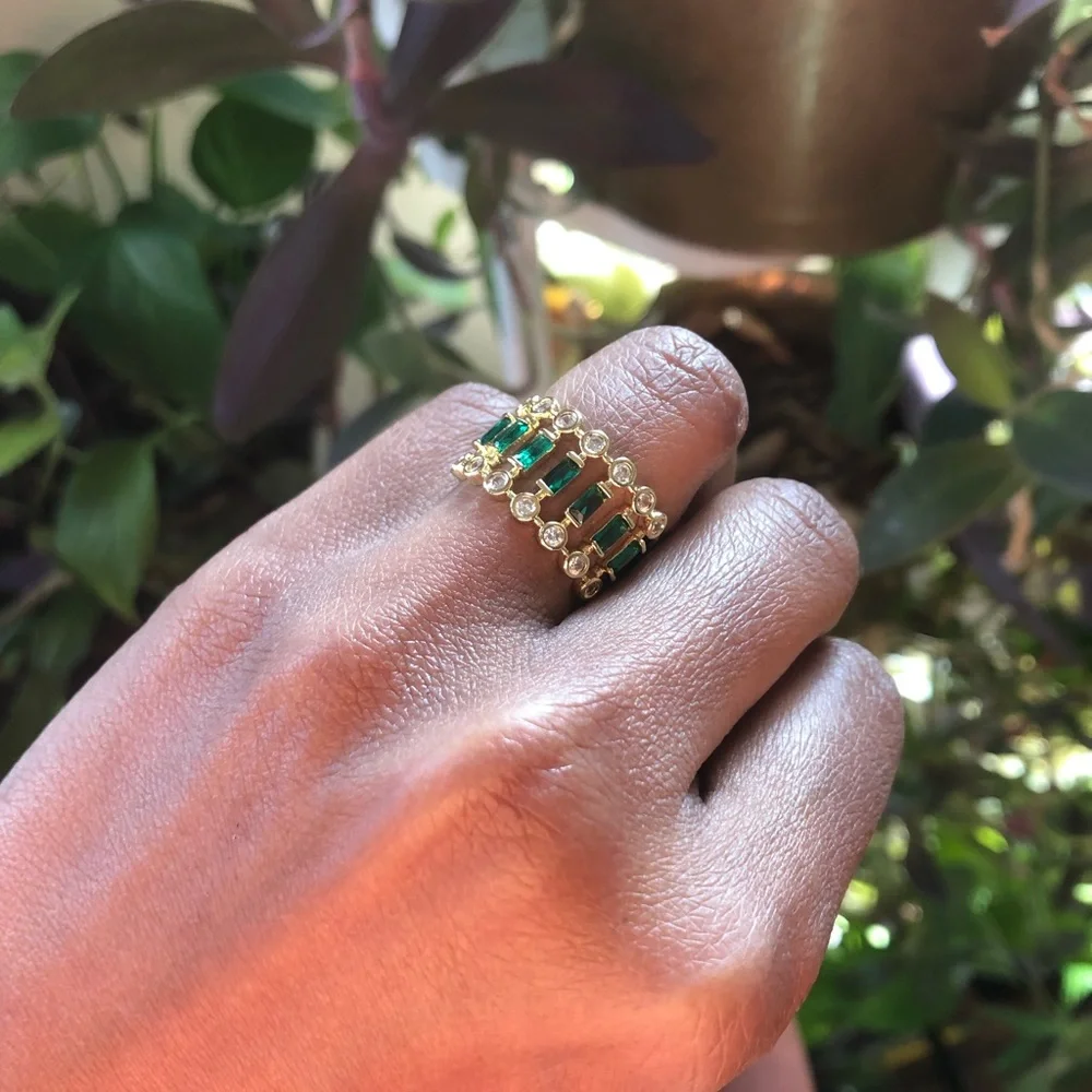 Gold plated emerald crystals ring size 7