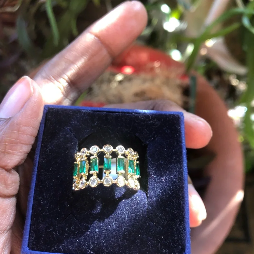 Gold plated emerald crystals ring size 7