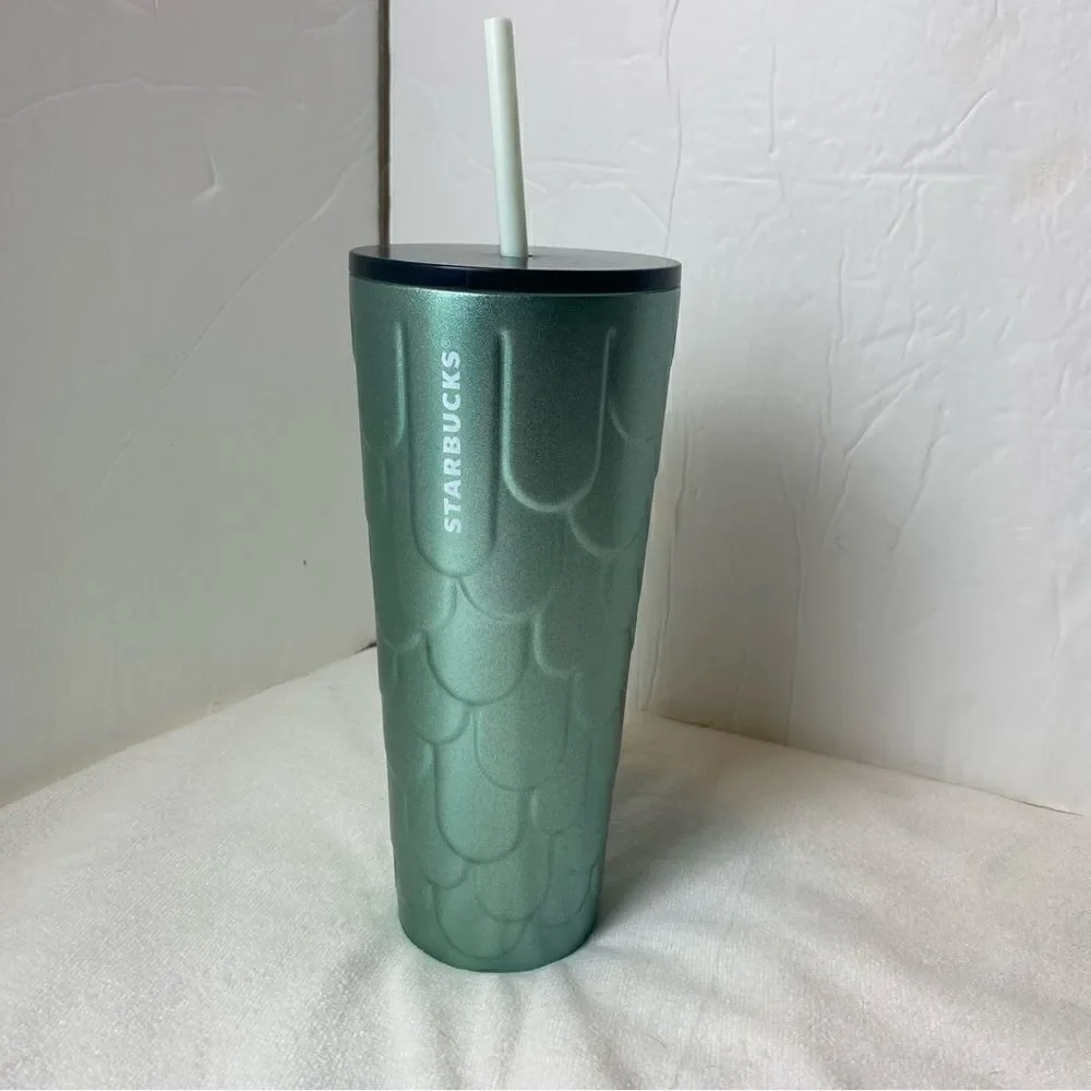 Starbucks New With Tags Green Mermaid Scale Metal 24oz Tumbler