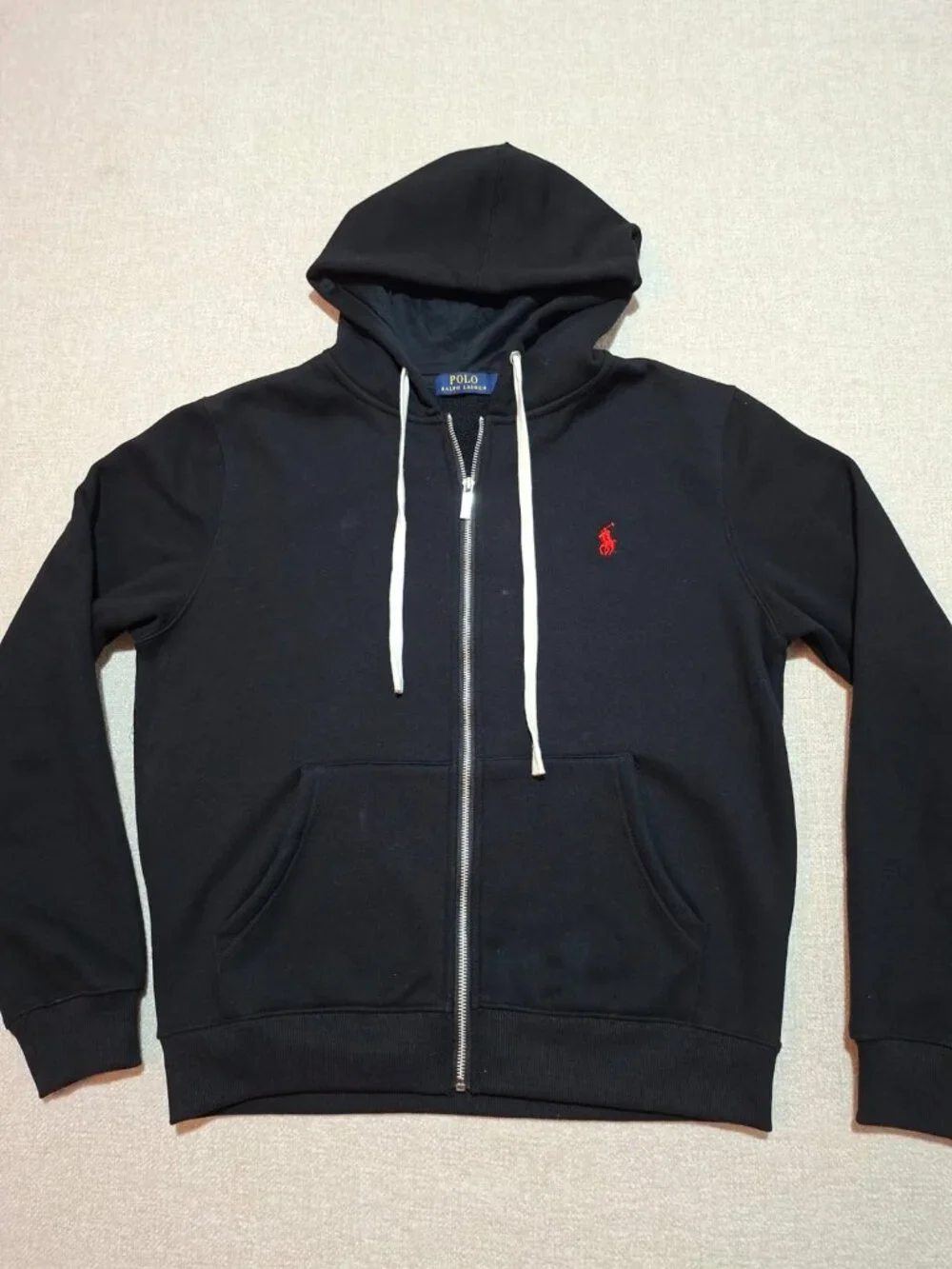 Polo Ralph Lauren Black Full Zip Hoodie Red Pony Logo Size L