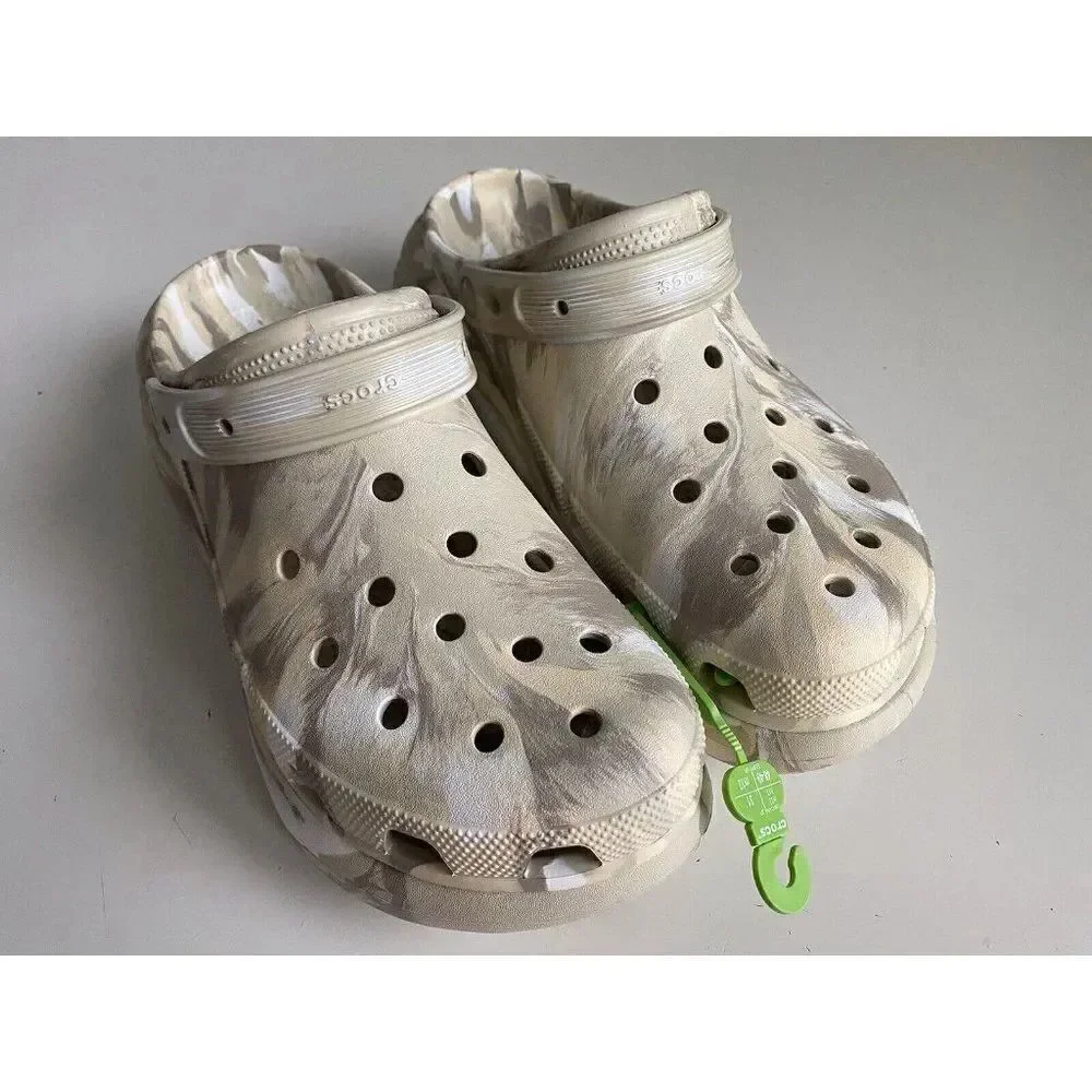 CROCS Classic CRUSH MARBLED Platform CLOG 208265-2Y3 Bone Men’s Sz 13 NEW‎