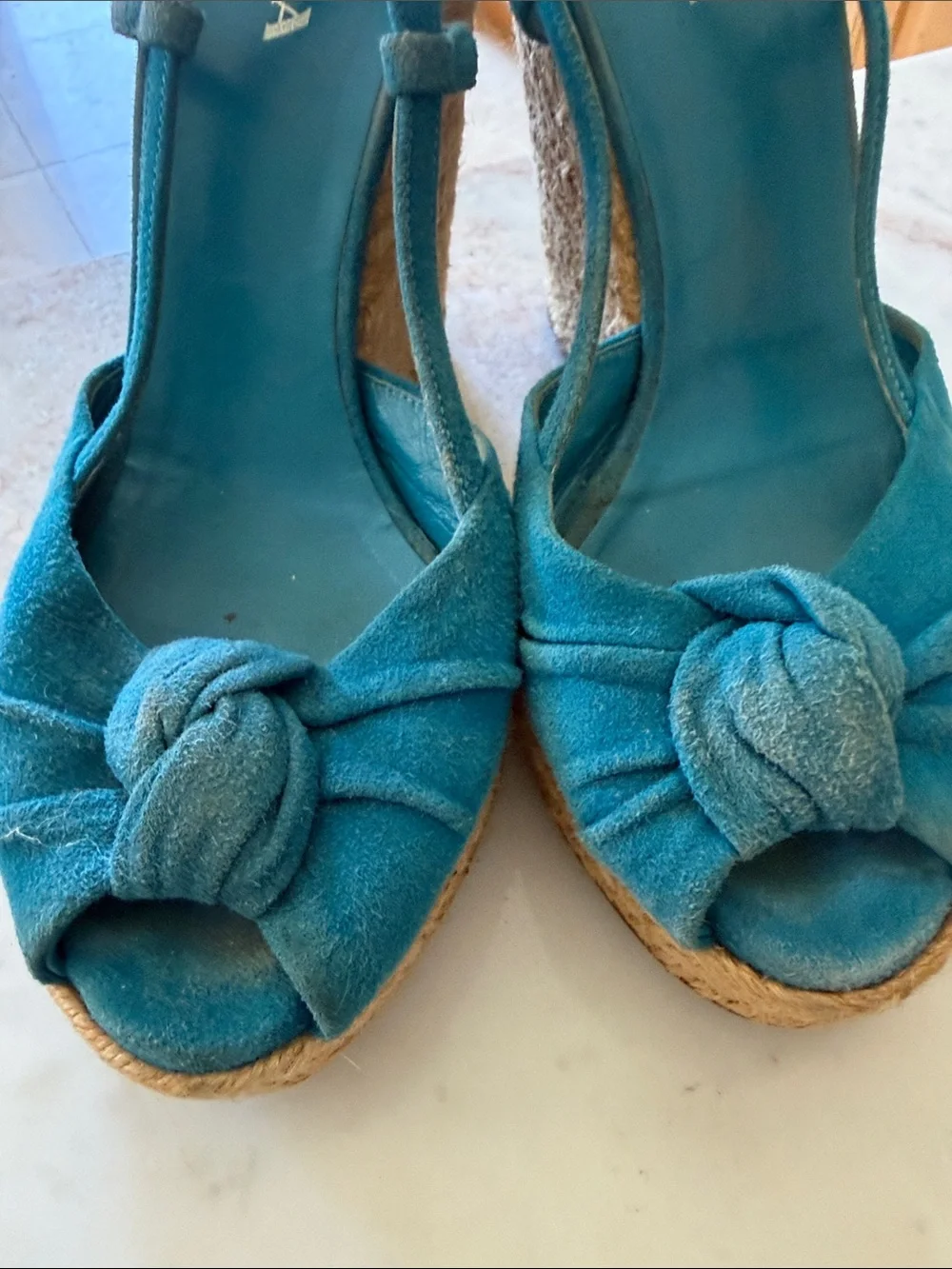 Prada Teal Suede Knot Espadrille Wedges