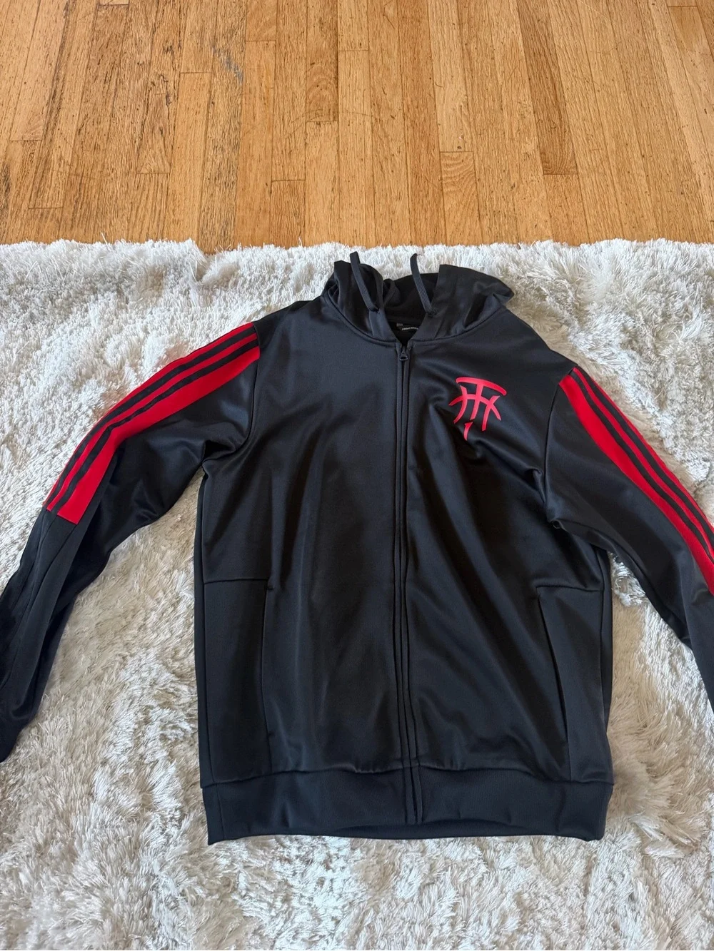 adidas Black Jacket with Red Stripe Accents