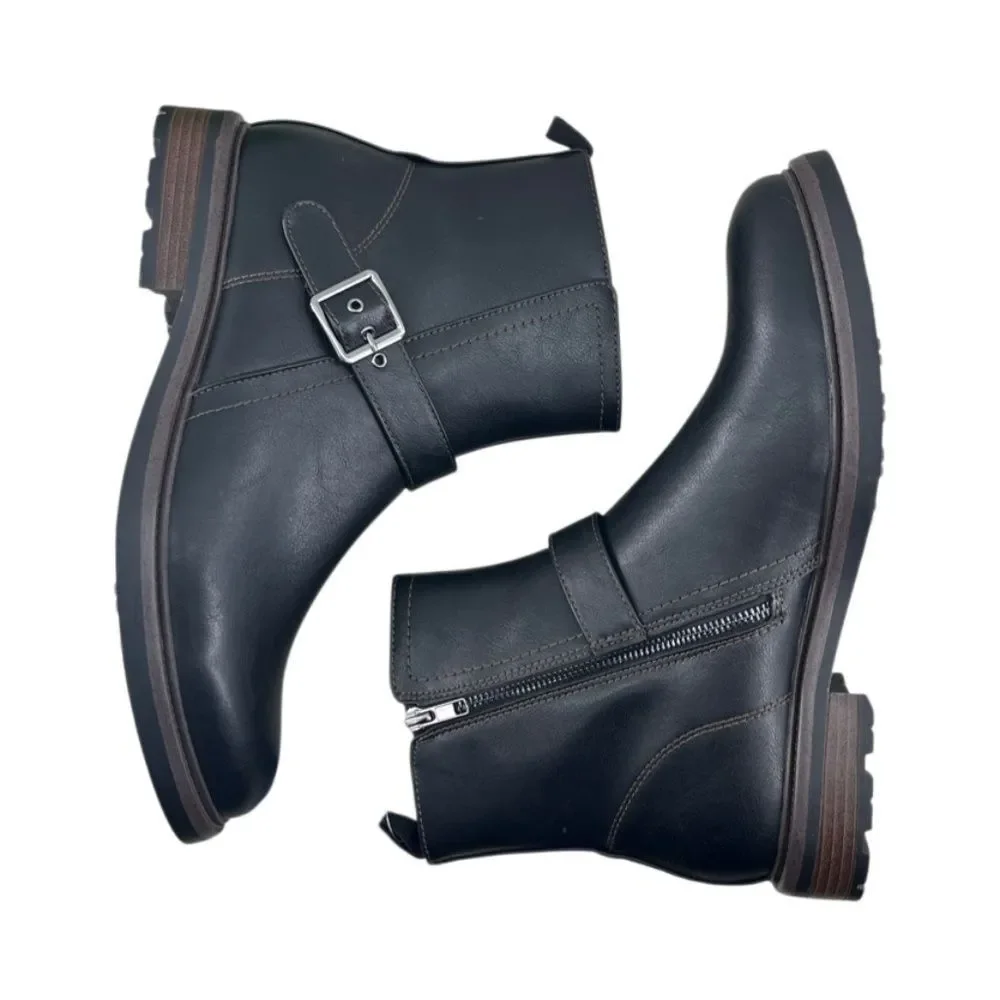 Men's Black Buckle Boots Shoes Size 11