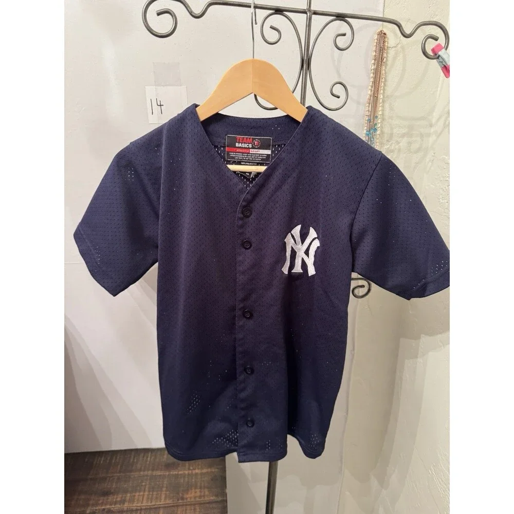 New York Yankees #3 Youth Medium Baseball Jersey Navy Mesh Button Front