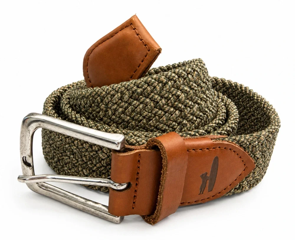NEW JOHNNIE-O MENS BLUE TAN GREEN BRAIDED WAXED COTTON STRETCH BELT GOLF SZ L