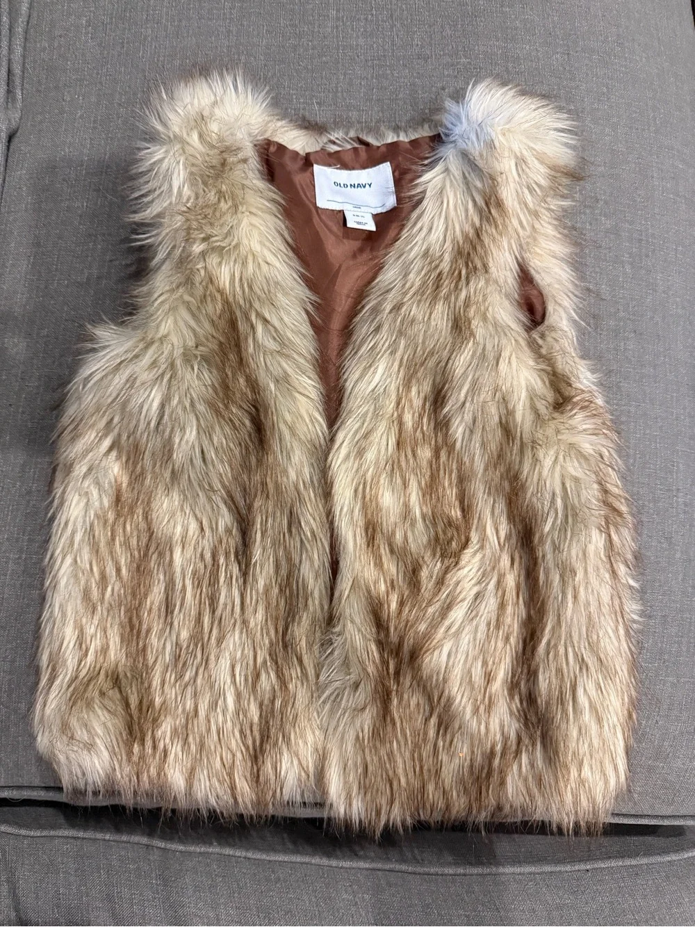 Old Navy Faux Fur Vest in Tan and Cream
