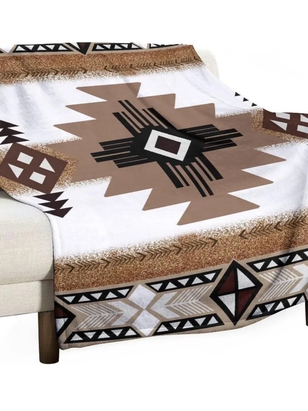 Southwestern Geometric Throw Blanket in White and Brown