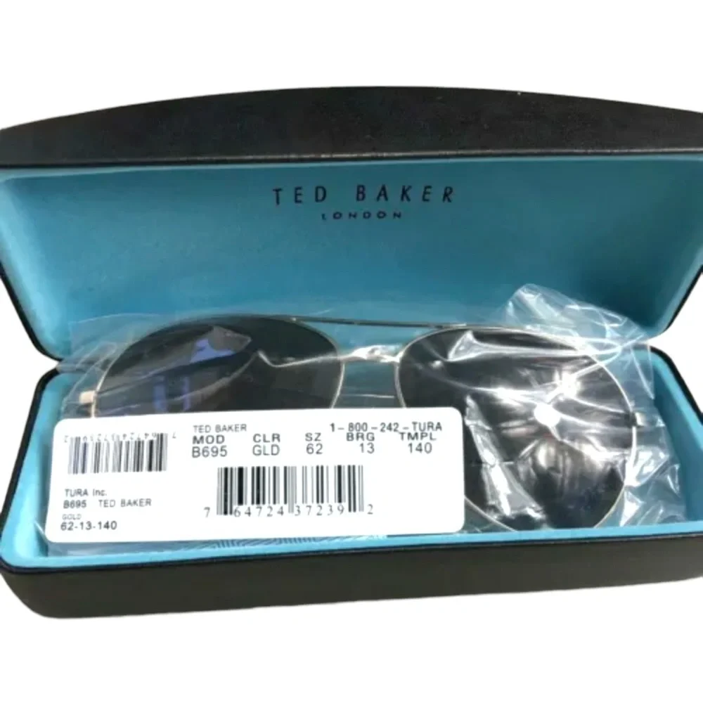 $140 Ted Baker Aviator Sunglasses Gold Frame Brown Lens w Case 62-13-140 mm