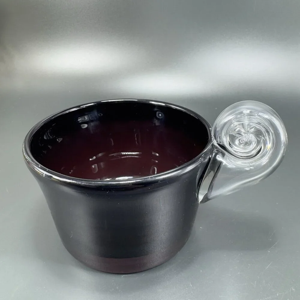 Venetian Glass Dish Bowl Amethyst With Clear Snail Handle Italian Blown‎ Glass