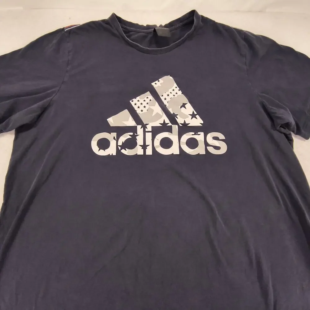 Adidas Casual Graphic Crew Neck Short Sleeve Shirt Mens Size 2XLT Navy