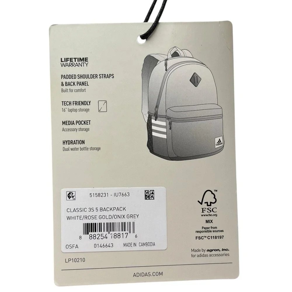 Adidas Classic 3S 5 Unisex School Backpack Fits 16
