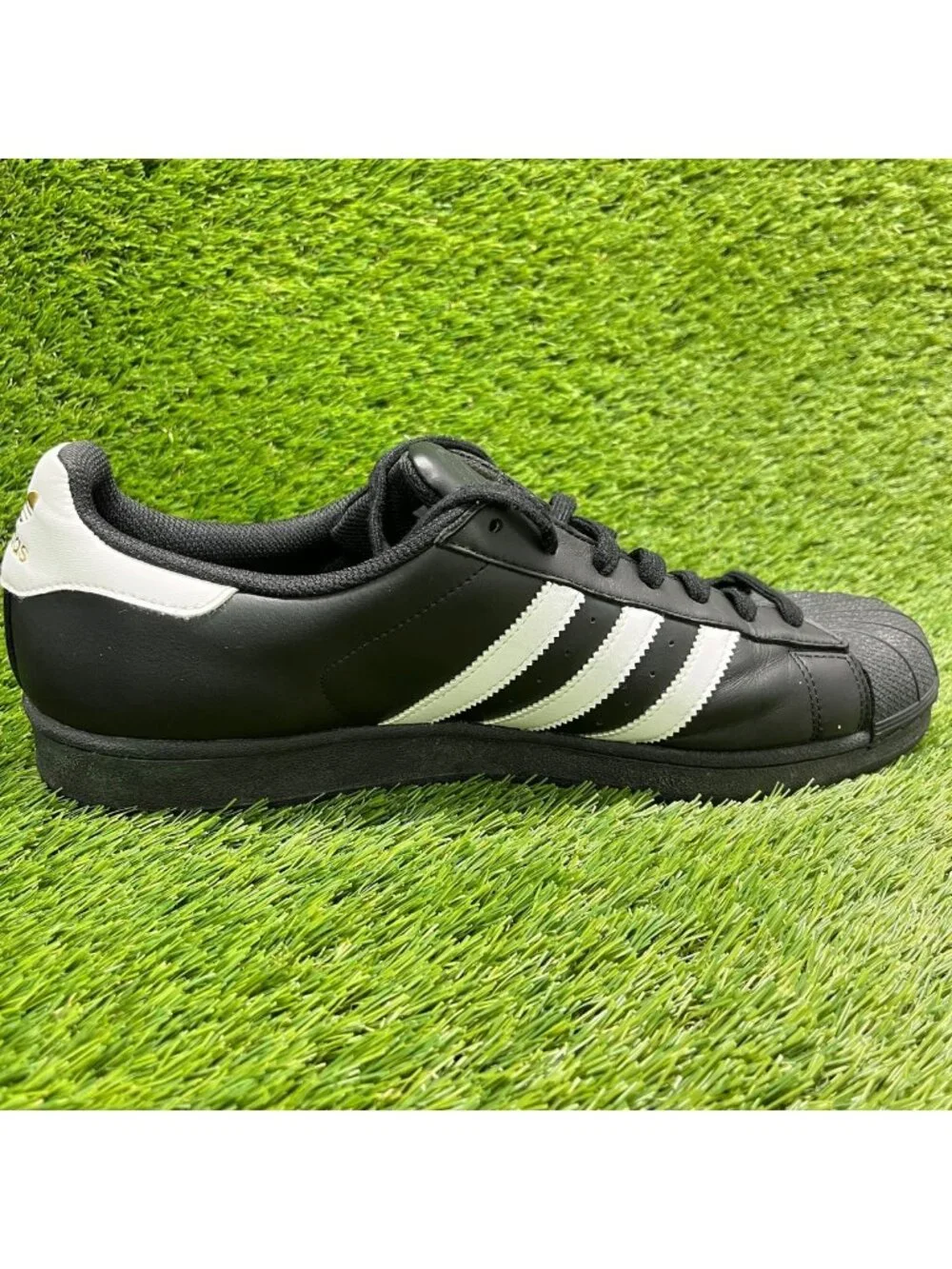 Adidas Superstar Mens Size 13 Black White Gold Athletic Leather Shoes Sneakers