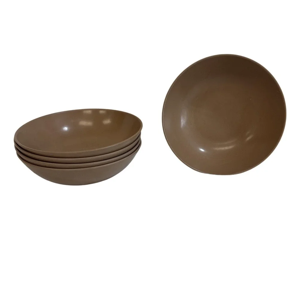 Set of 5 Vintage Melamine Cereal Bowls Tan Brown G12 Round 5.5 Inch