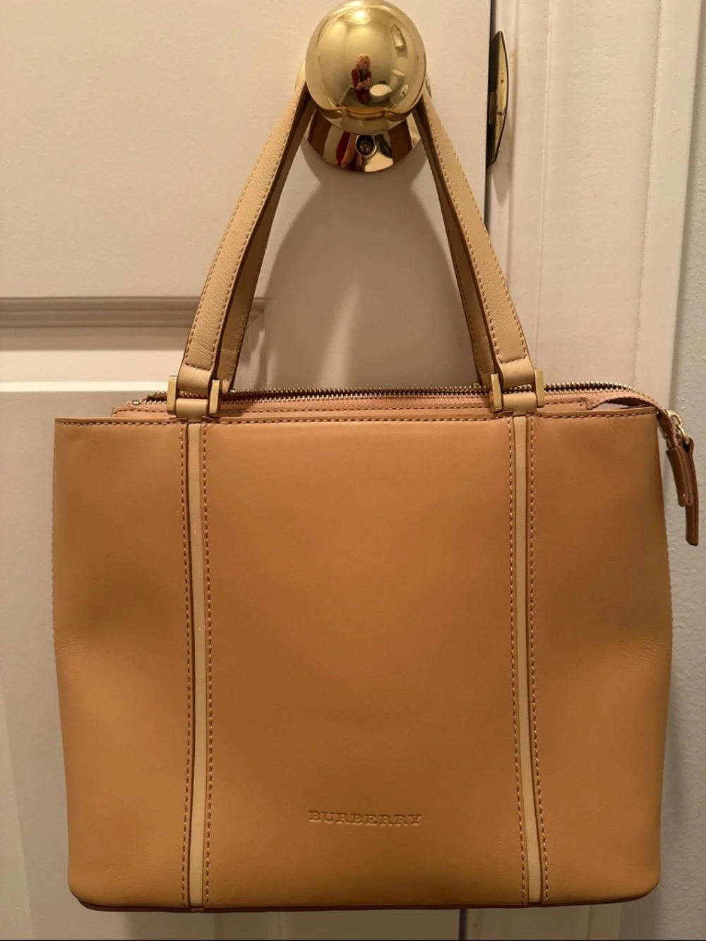 Authentic Burberry Tan Leather Tote Bag