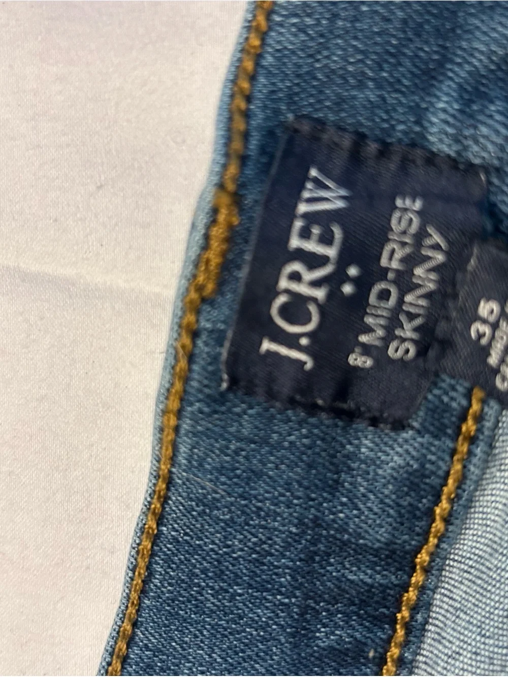J. Crew Blue Denim Skinny Jeans with Gold Stitching