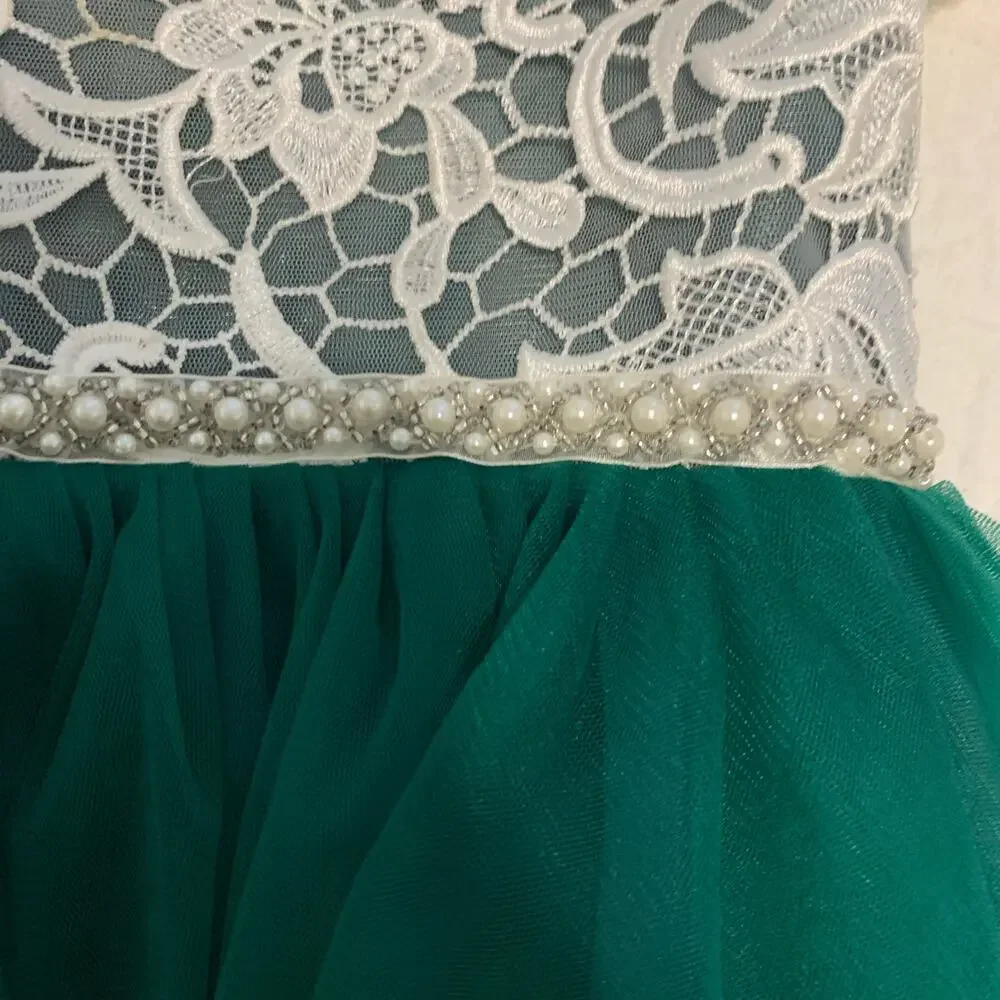 Green and White Lace Tulle Dress (3T) Flower Girl
