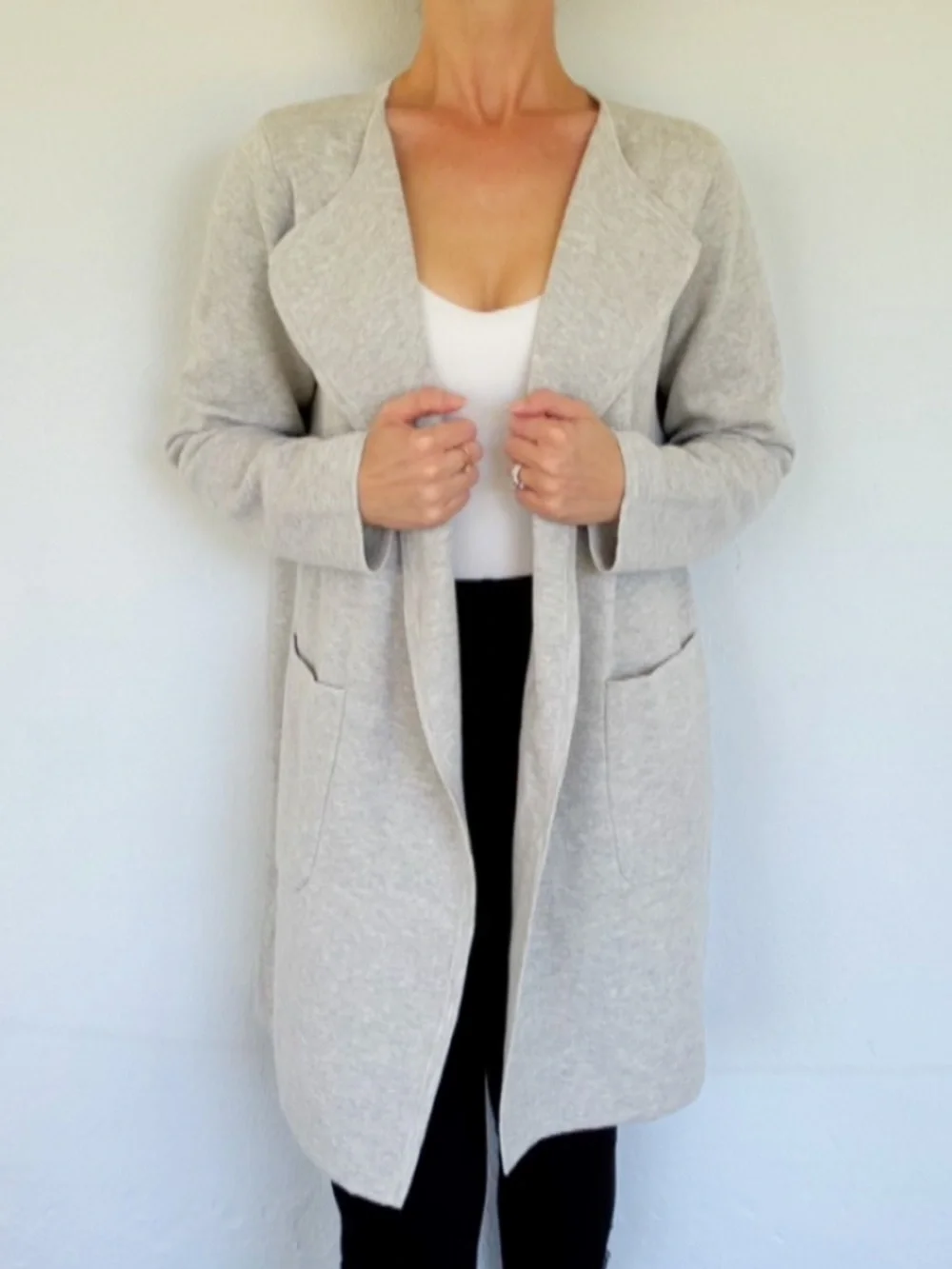 J. Crew light gray wool blend longline draped waterfall cardigan size small