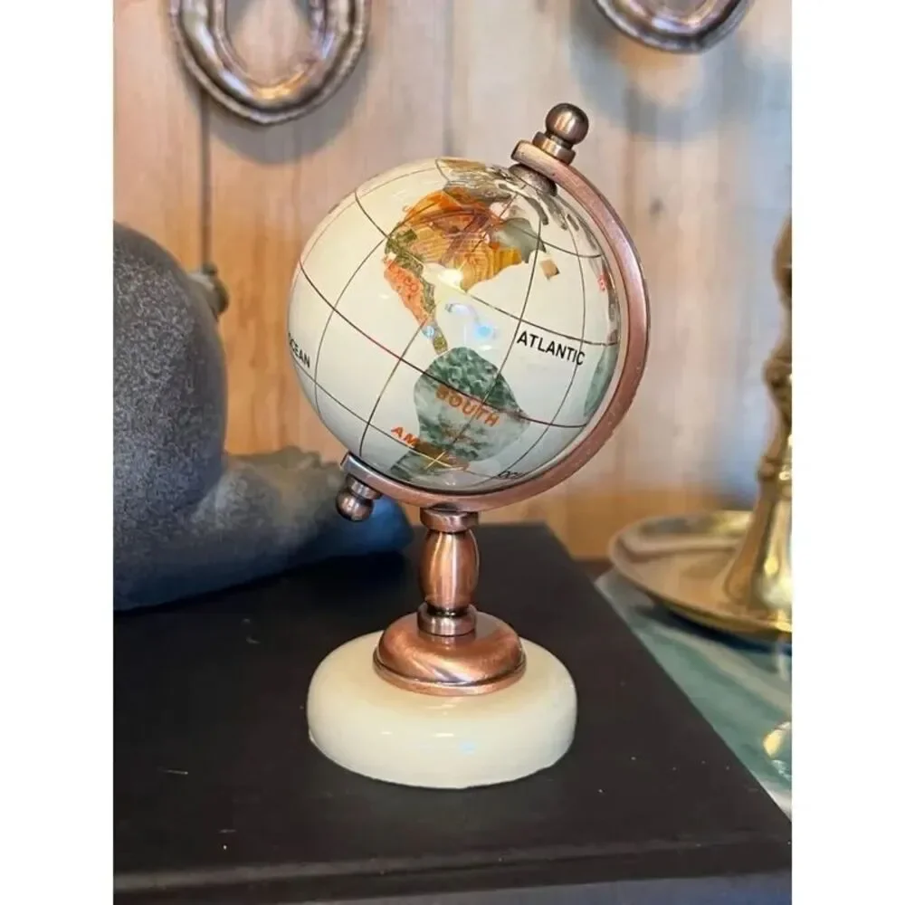 Mother-of-Pearl Gemstone Globe | Copper Stand | Natural Stone Décor NEW