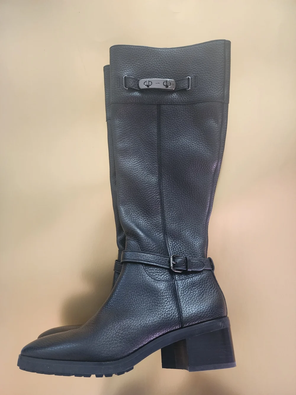 Black Leather Knee-High Riding Boots