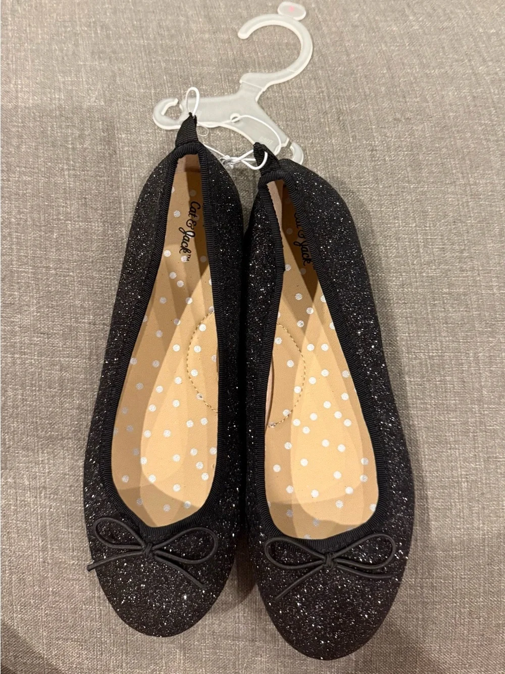Cat & Jack Black Glitter Bow Girls Ballet Flats
