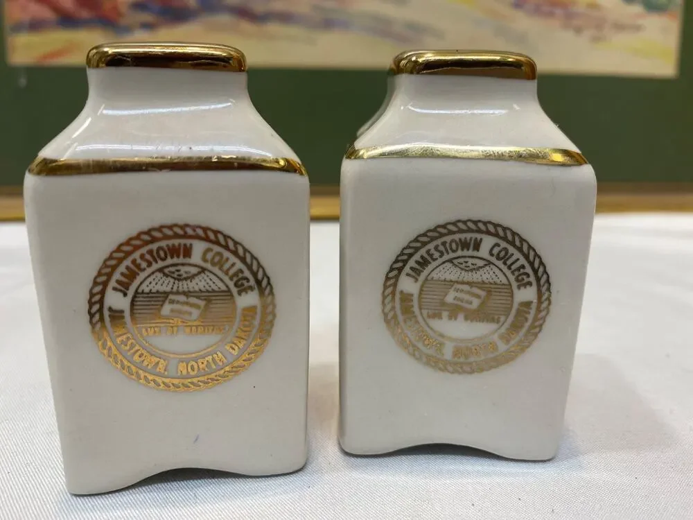 Vintage Jamestown College North Dakota Salt & Pepper Shaker Pair