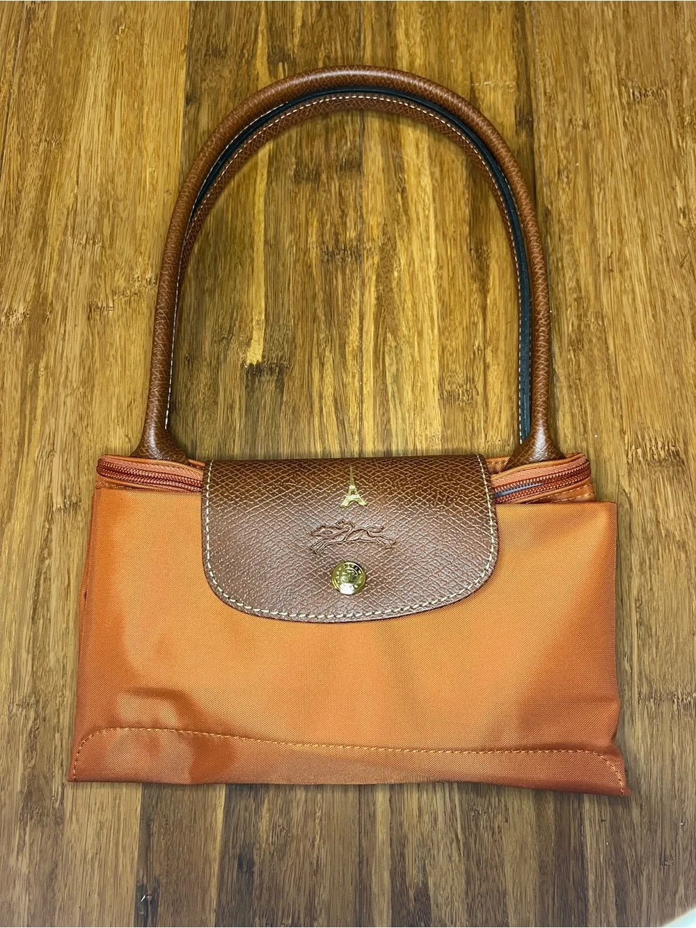 Longchamp Le Pliage Original M Tote Brick Orange PARIS Eiffel Tower stamp NWOT