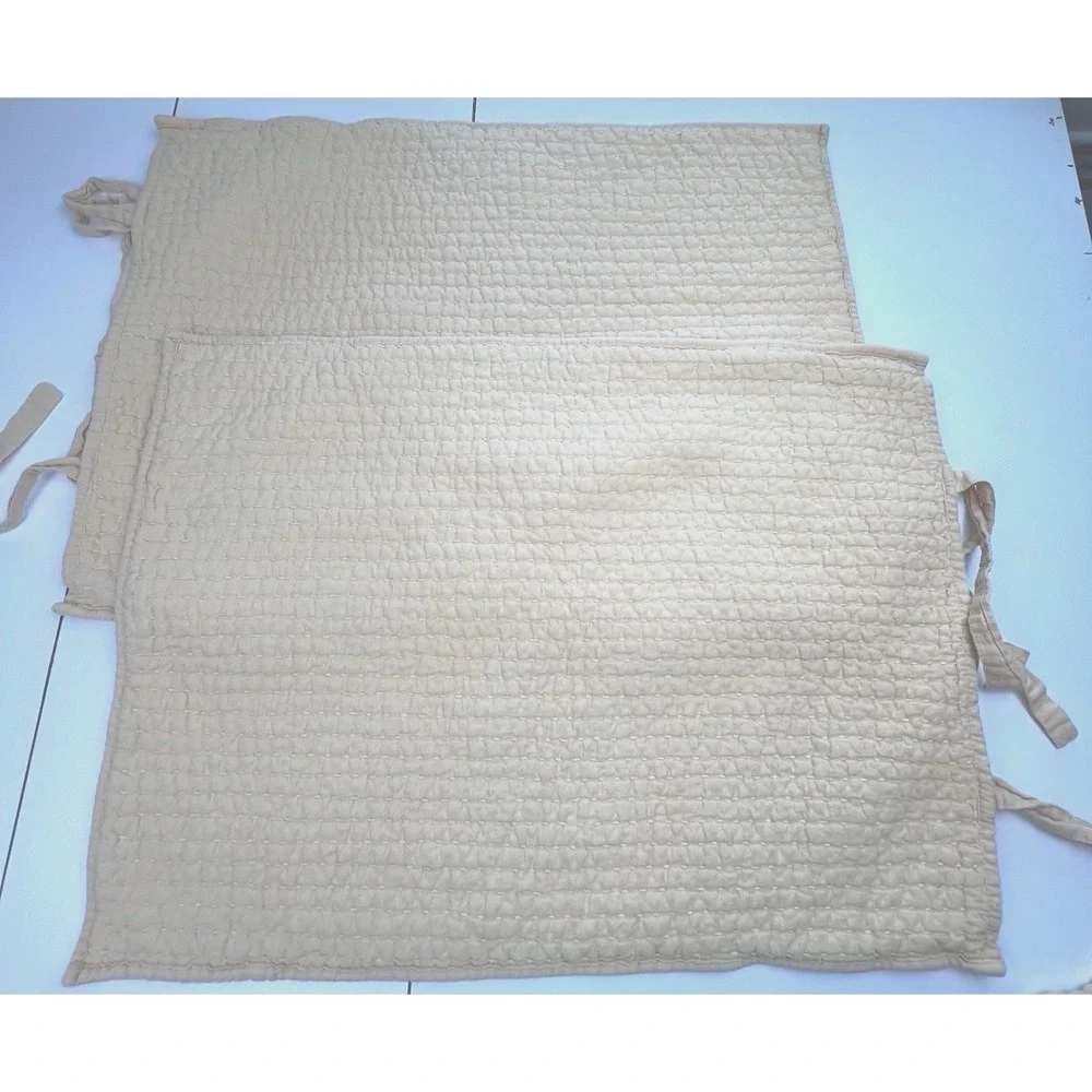 Pottery Barn  2 Yellow Quilted Stitch Standard Pillow Shams Tie Closure  19 x 25