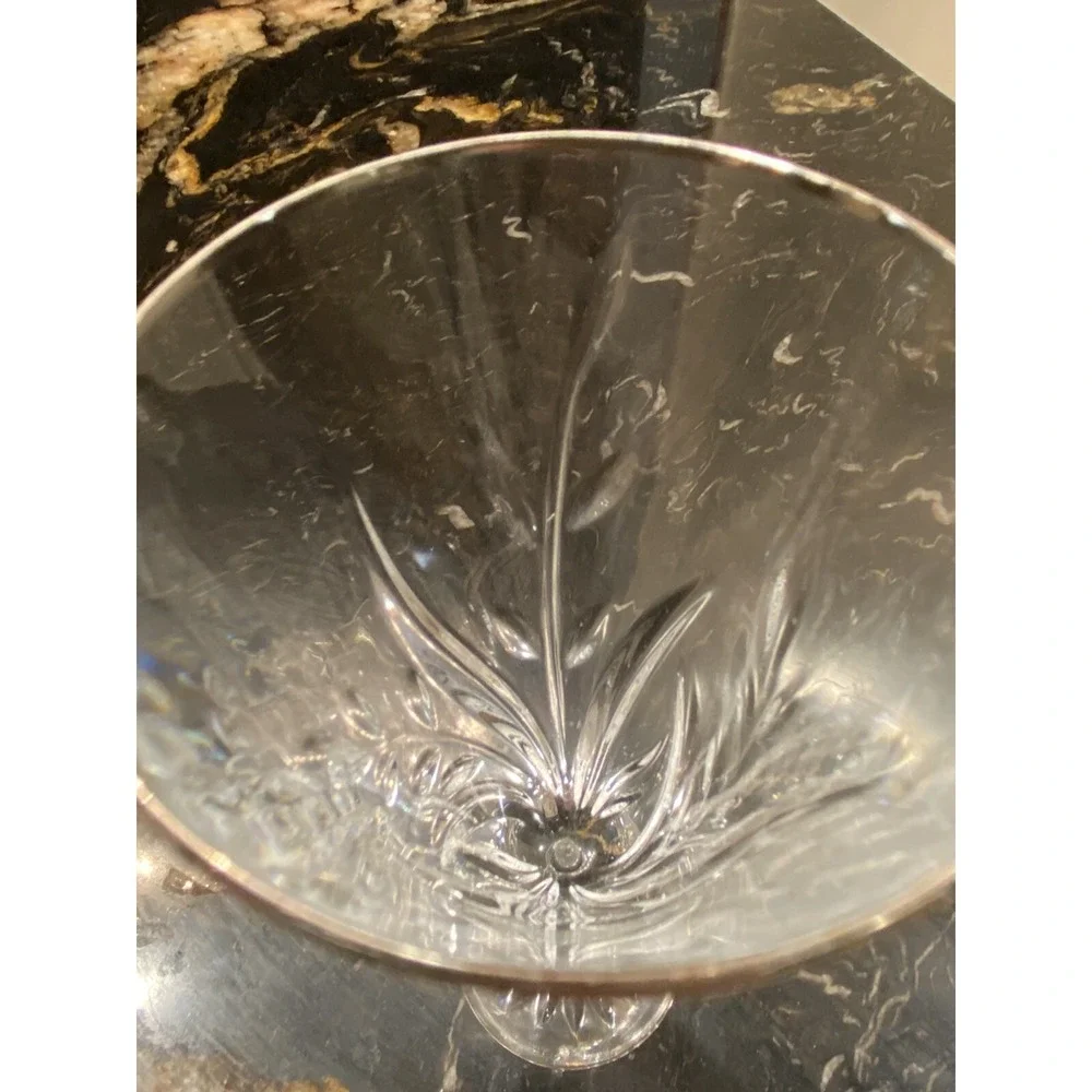 Set of 2 Vintage Lead Crystal Flute Glasses Mikasa Dune Grass Platinum Rim 8.5