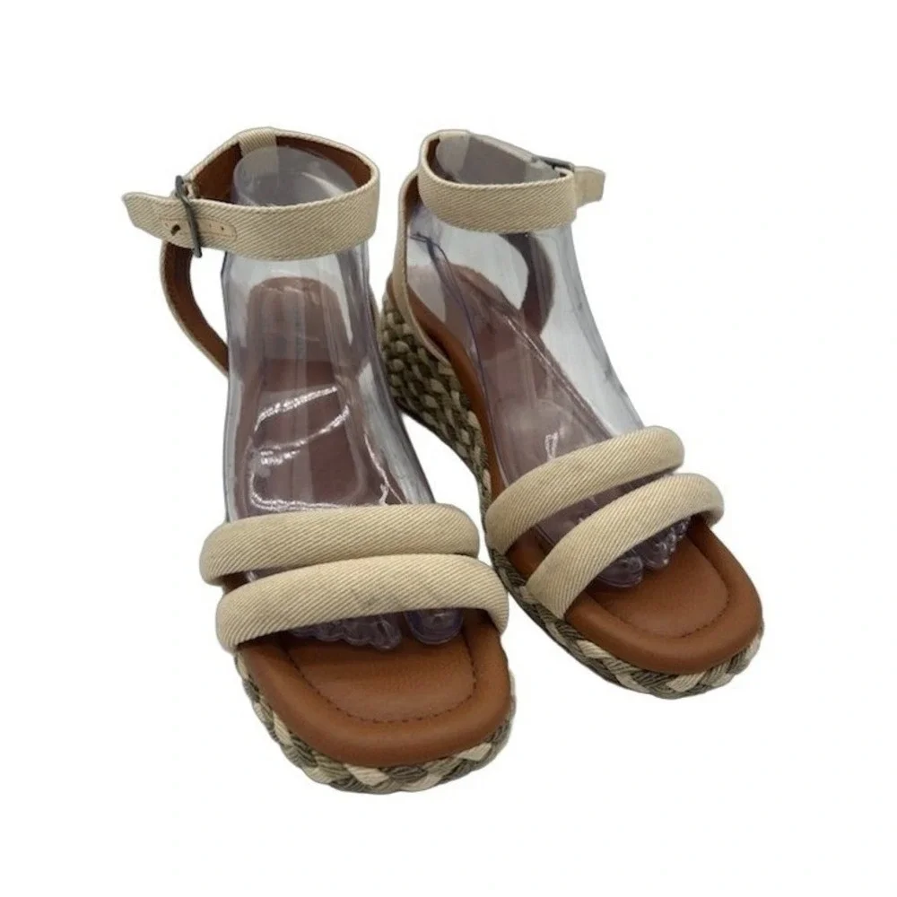 Lucky Brand Naylicia Wedge Sandals Women's Size 8.5 M Beige Espadrille