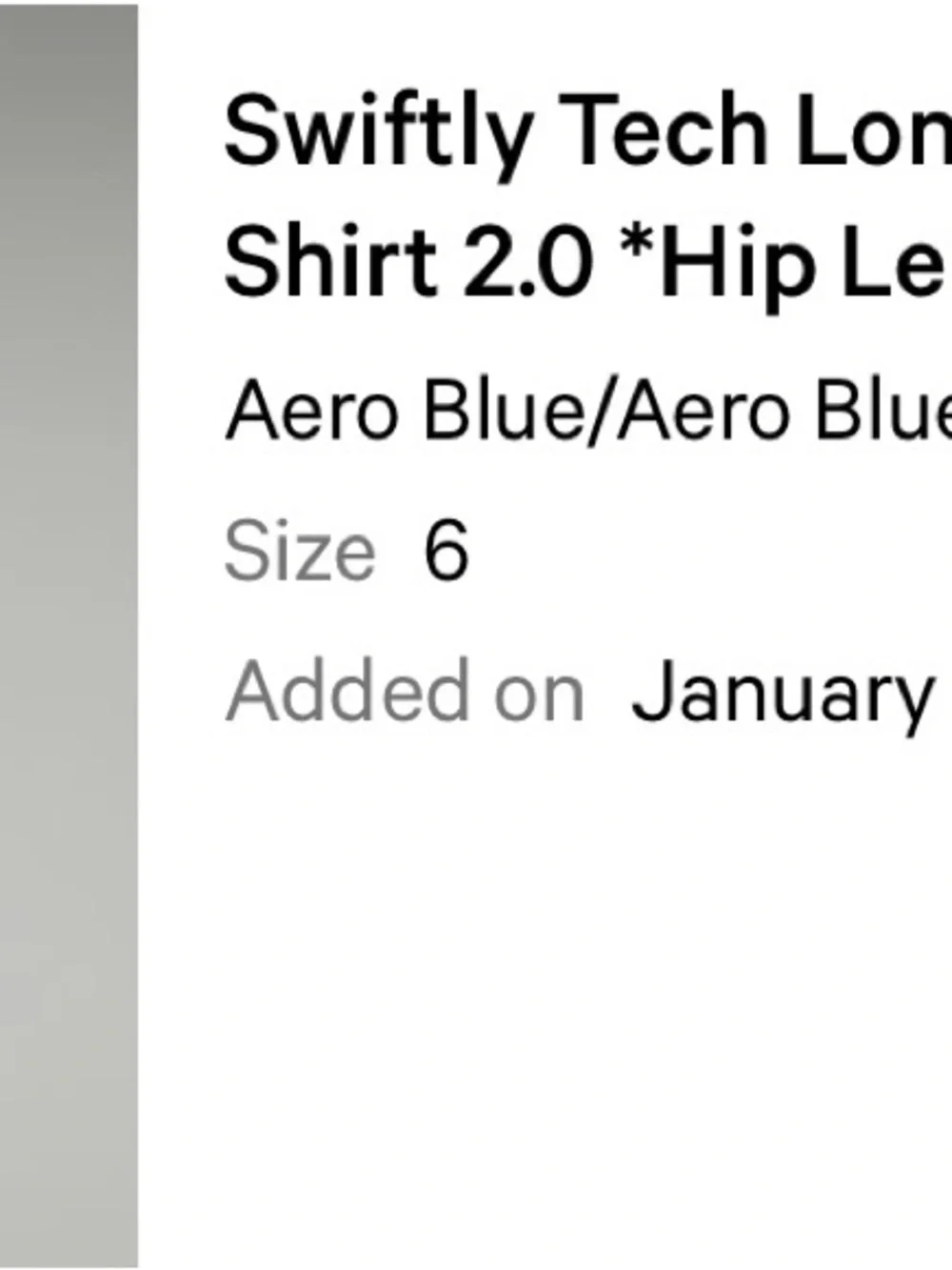 Lululemon Swiftly Tech Hip Length Aero Blue Size 6