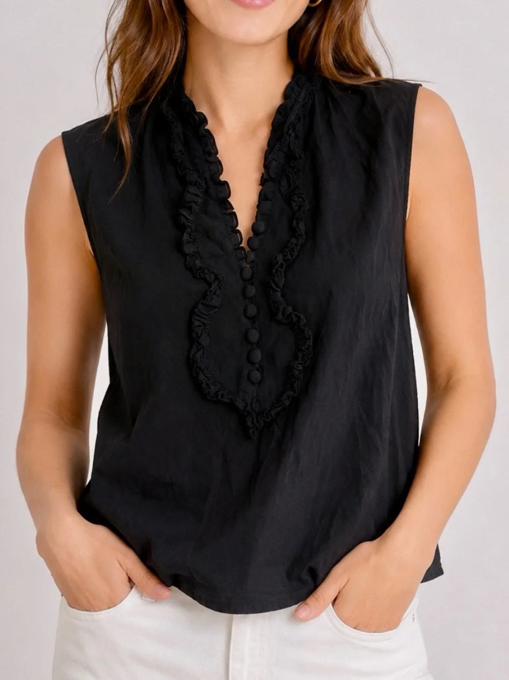 Tory Burch 100% Silk Ruffle Sleeveless Blouse