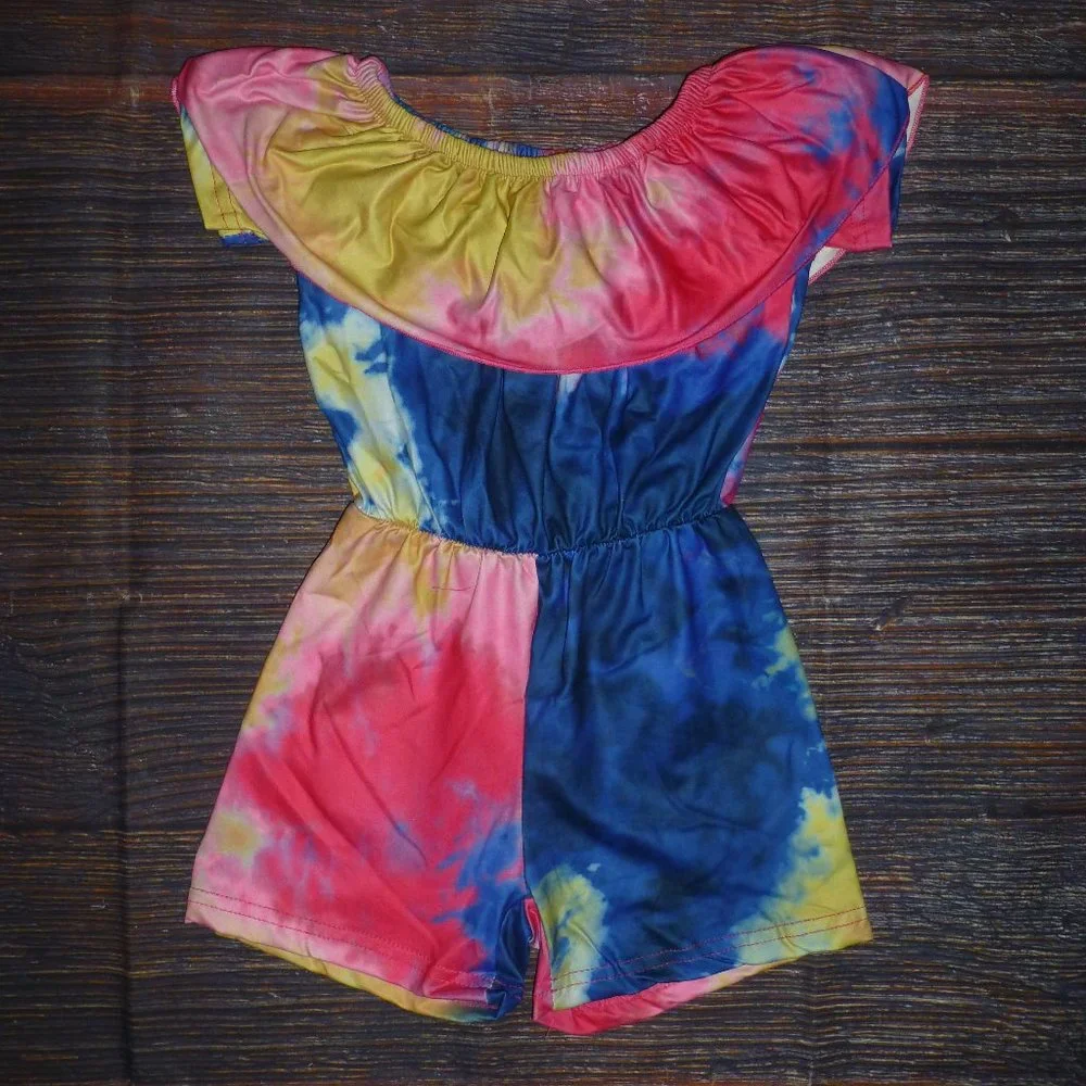 Boutique Baby Girls Tie Dye Ruffle Romper Jumpsuit