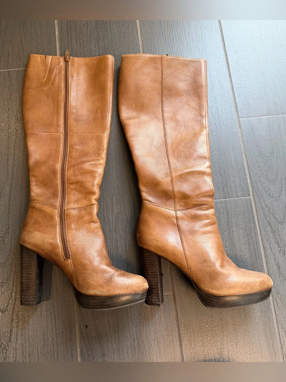 Women's Tall Leather Boots in Cognac Brown - Classic Knee-High Style