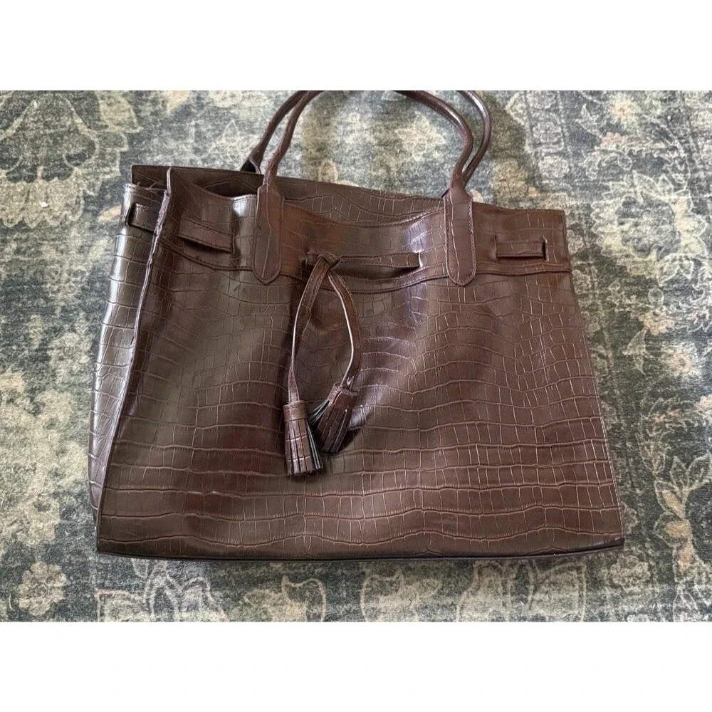 Naturalizer Brown Faux Croc-Embossed Tote Bag Shoulder Purse