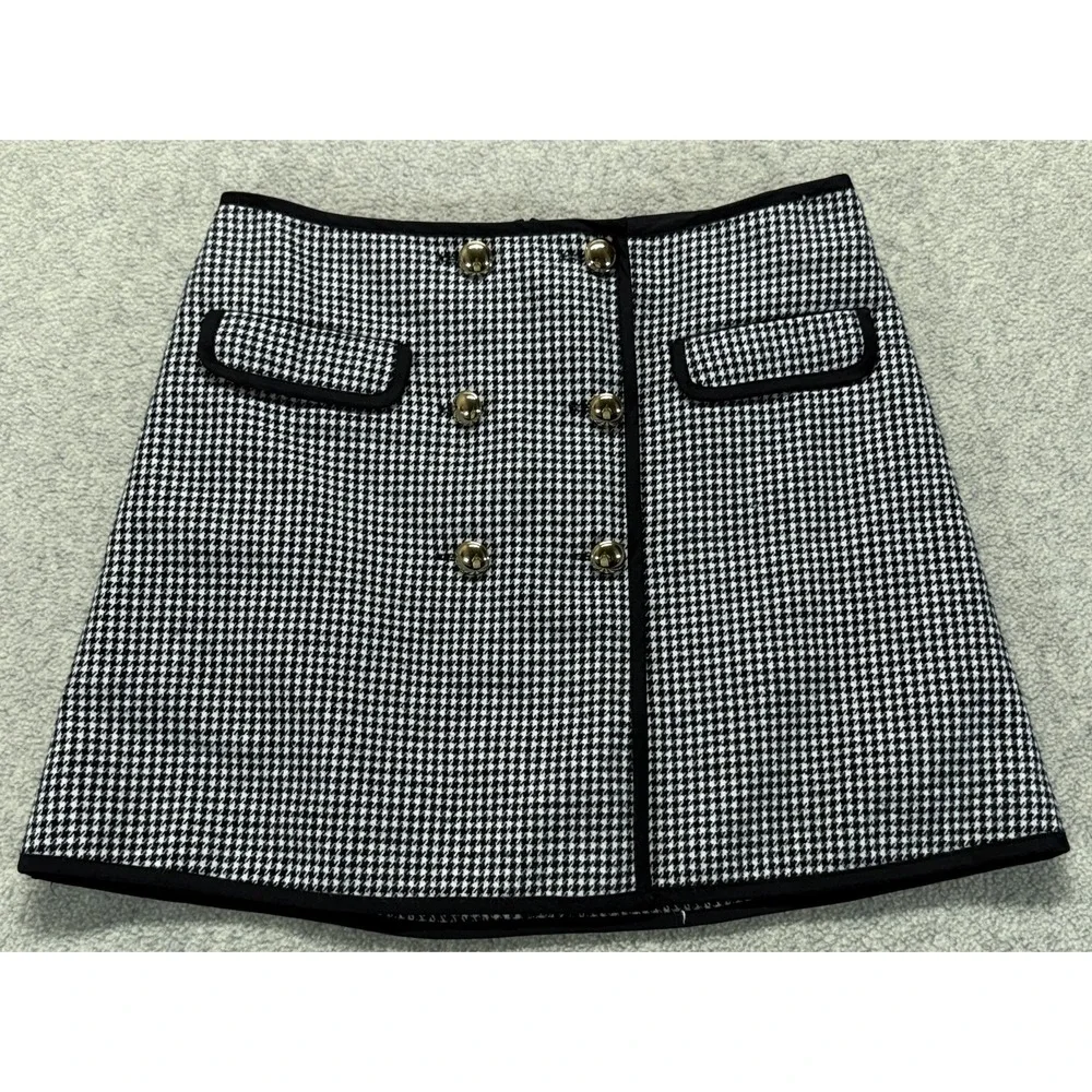 Crewcuts Girls Mini Skirt Black & White Houndstooth Print Gold Button Detail 12