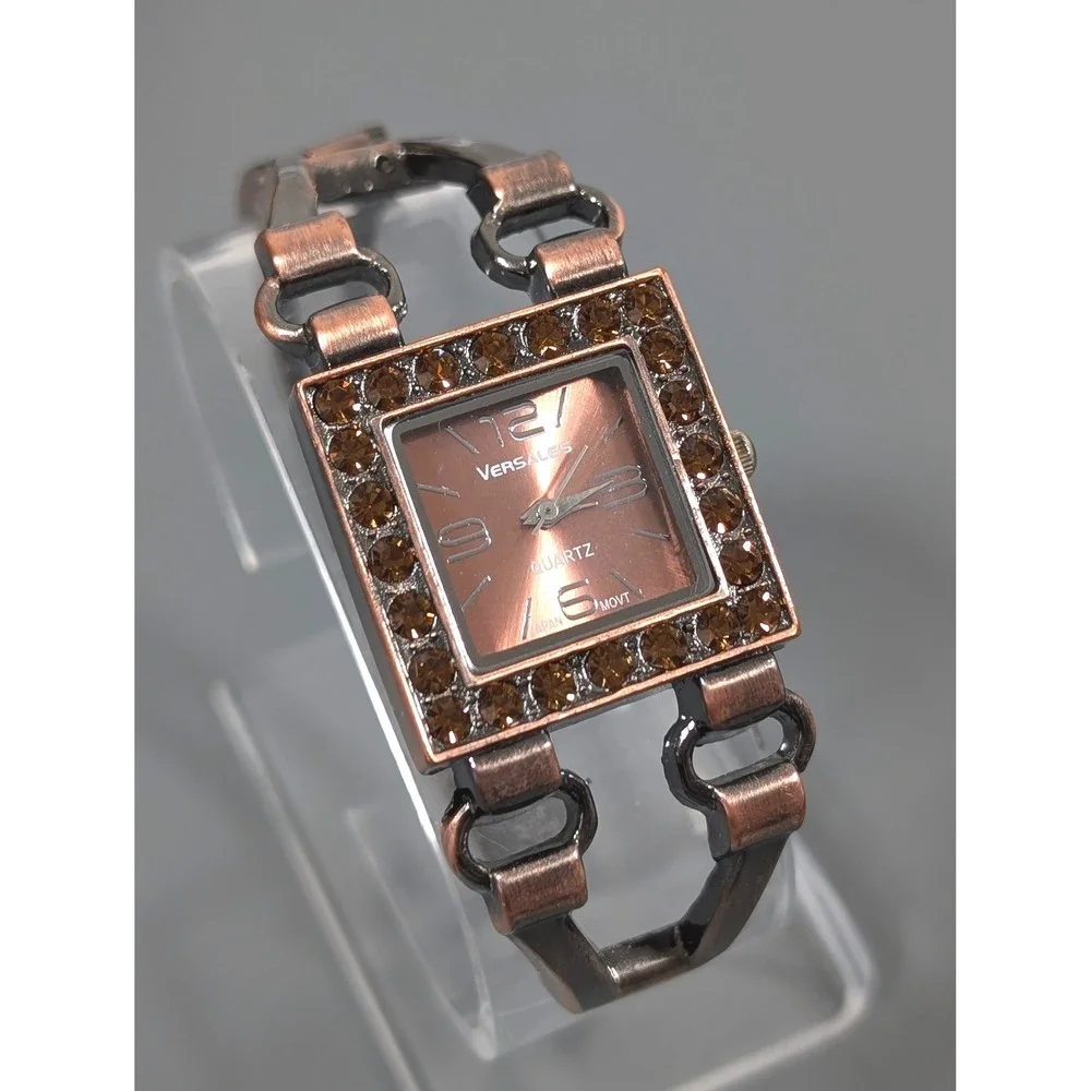 Versales Copper Tone Rhinestone Cuff Watch Cutout Bracelet‎ 6