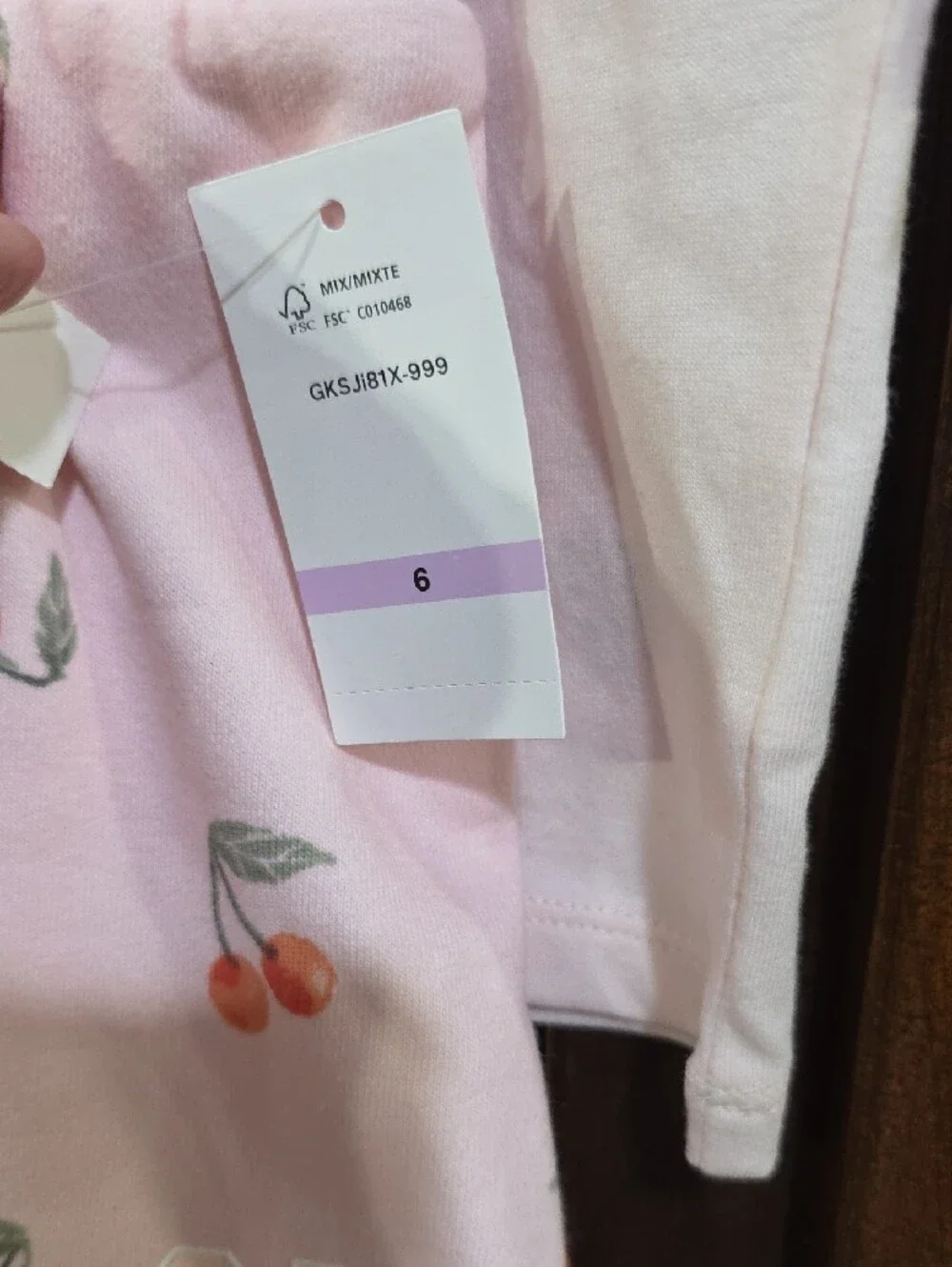 GAP Light Pink Tee with Coral Trim and Cherry Applique