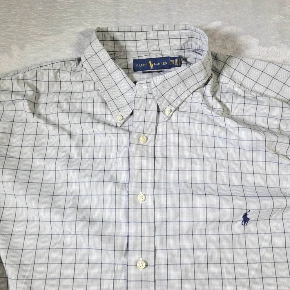 Polo Ralph Lauren Shirt Mens 3XB Gray Blue Plaid Performance Long Sleeve Stretch