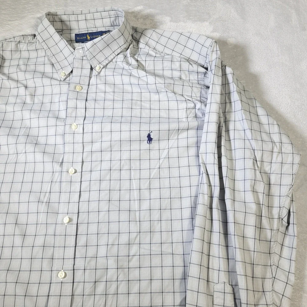 Polo Ralph Lauren Shirt Mens 3XB Gray Blue Plaid Performance Long Sleeve Stretch
