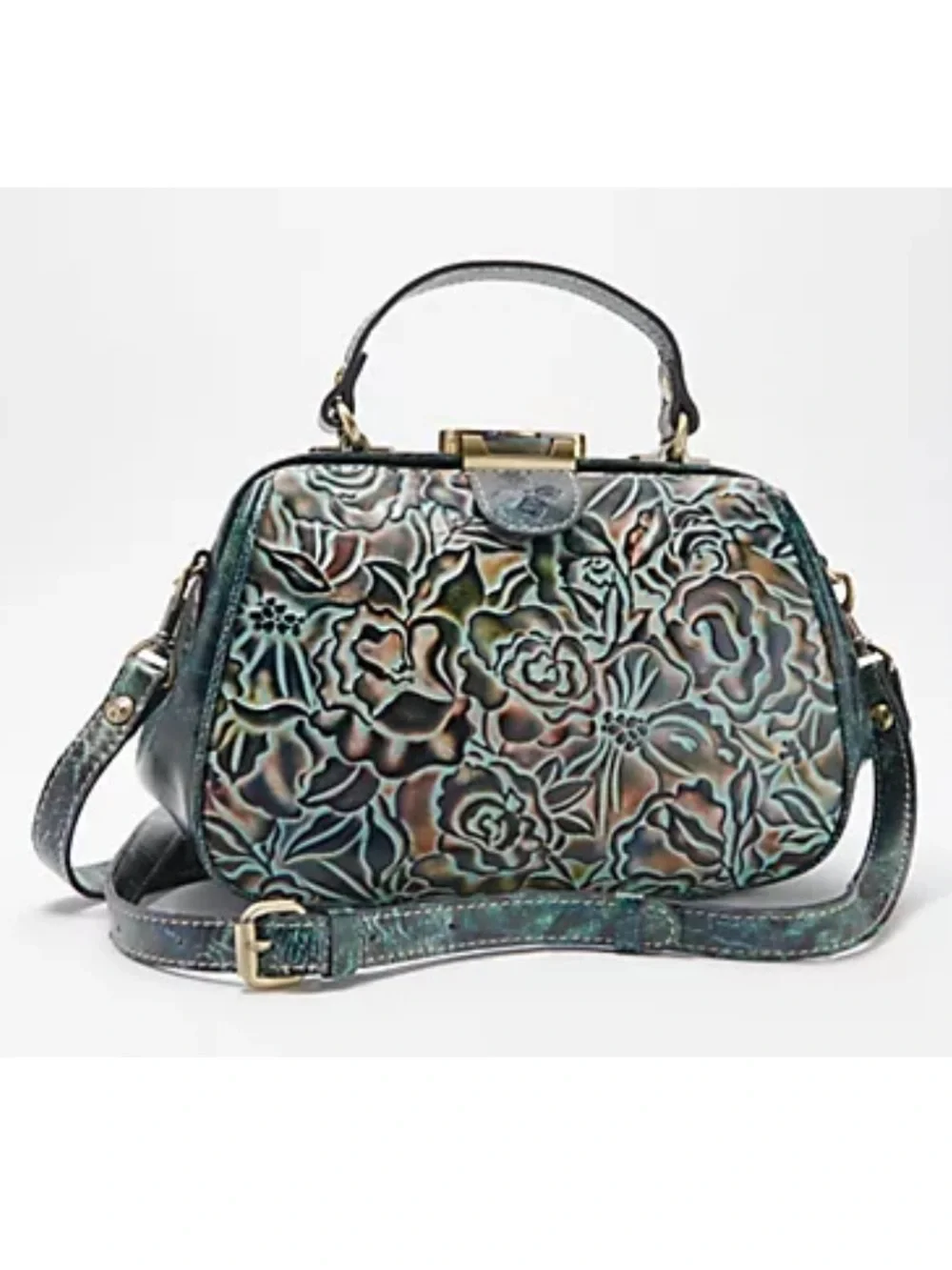 Patricia Nash Gracchi Turquoise Tooled Leather Frame Satchel. MSRP $279