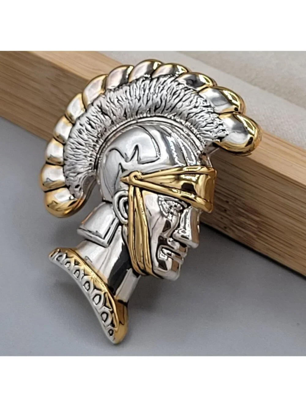 Two Tone Trojan Soldier Brooch Pendant C Clasp By Best Vintage 1990s