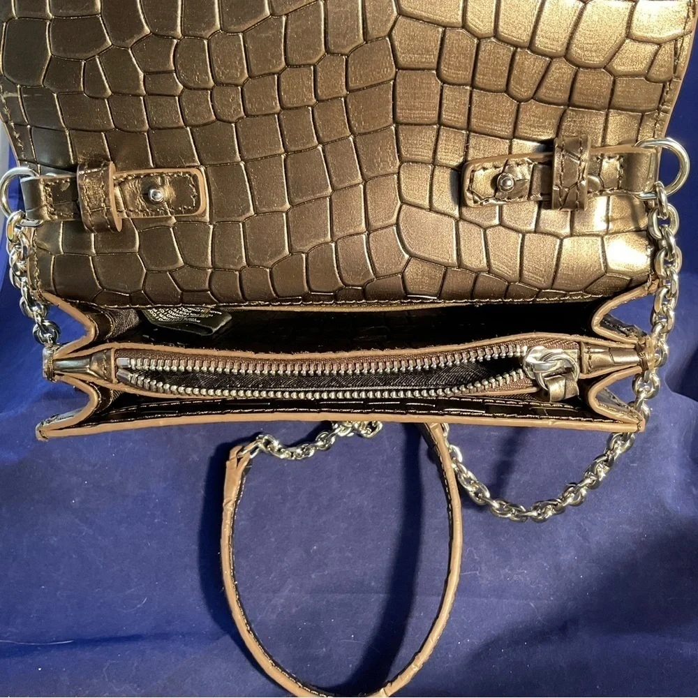 Botkier Metallic Croc-Embossed Leather Chain Crossbody Clutch Gunmetal